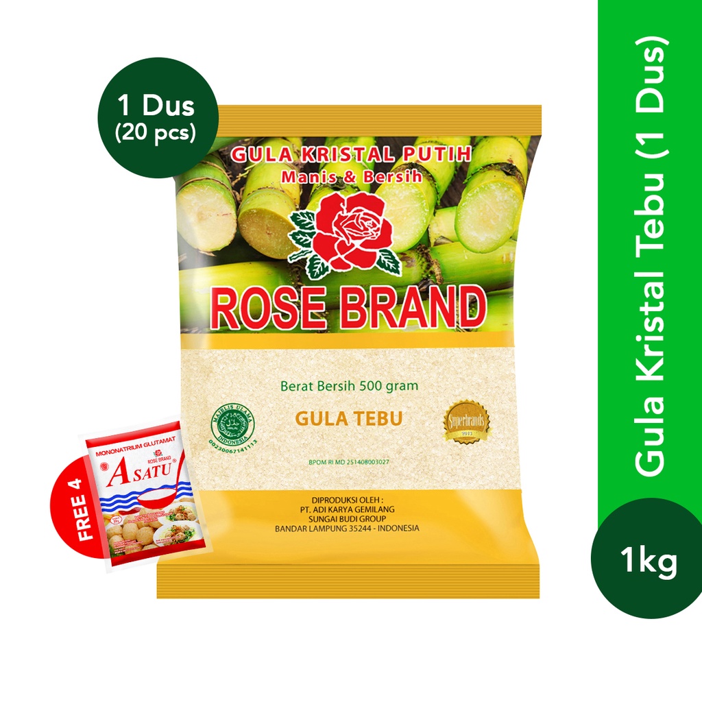 

Rose Brand - Gula Kristal Kuning (1 Dus) + Gratis (4 Pcs) MSG A Satu 50 Gram