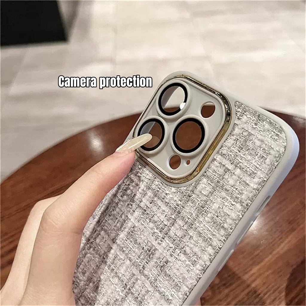 Casing Lensa Pelindung Kamera Metal iPhone 14 Pro Max Plus 13 12 Pro Max 11 Pro Max14 Plus Kain Mewah Tertutup Penuh shockproof Pelindung Belakang Lembut