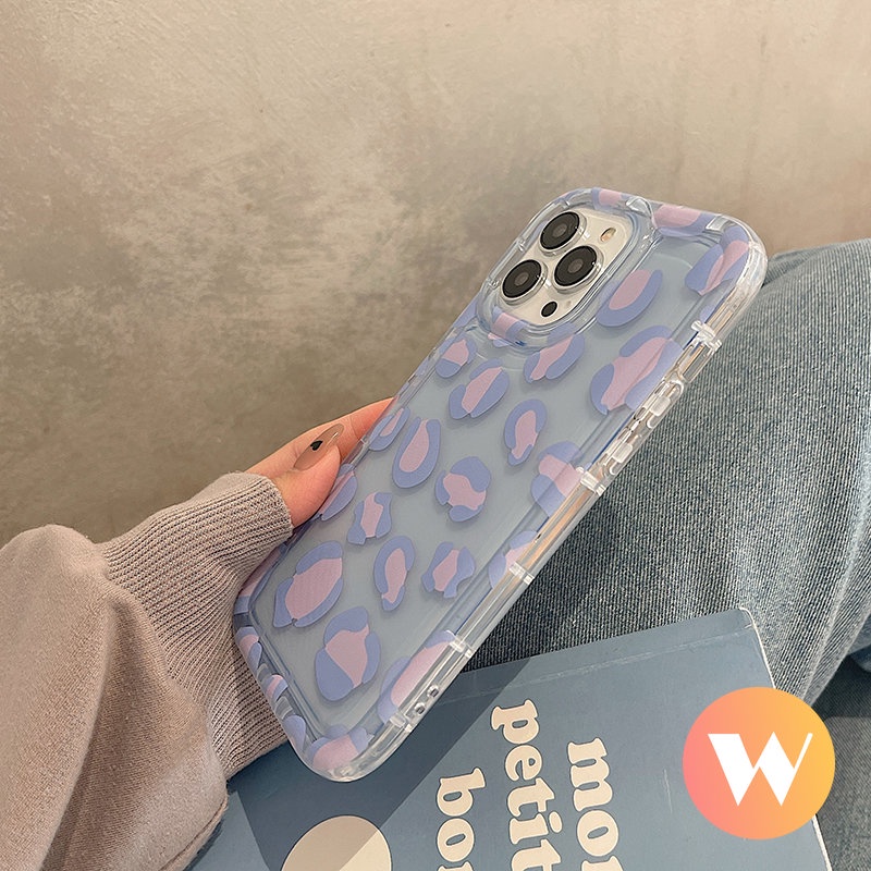 IPHONE Ins Fashion Case Motif Leopard Ungu Kompatibel Untuk Iphone11 13 12 14 Pro Max XR X XS Max 78 6s 6 Plus SE 2020 Transparan Shockproof Airbag Lembut TPU Cover