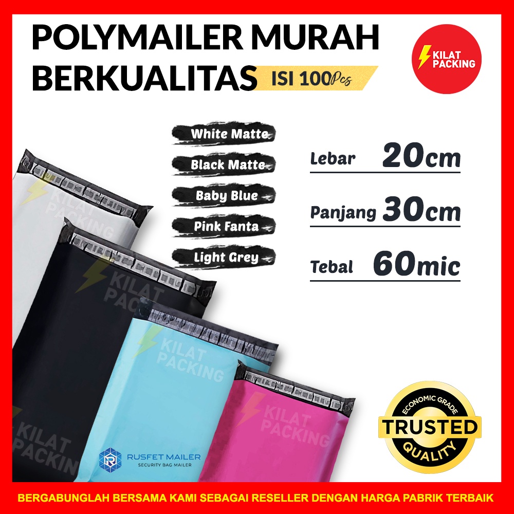 

POLYMAILER EKONOMIS 20CM x 30CM - PLASTIK PACKING MURAH ISI ±100 LEMBAR - HARGA DIJAMIN TERMURAH