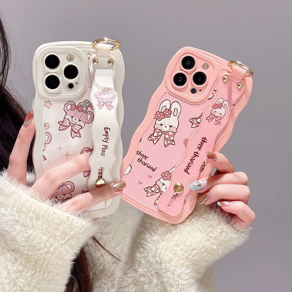 IPHONE Pimk Casing Ponsel Motif Kulit Gelombang Besar Kelinci Dan Beruang Kompatibel Dengan Iphone12 13 14 11 Pro Max X Xs Max Xr Dfcv