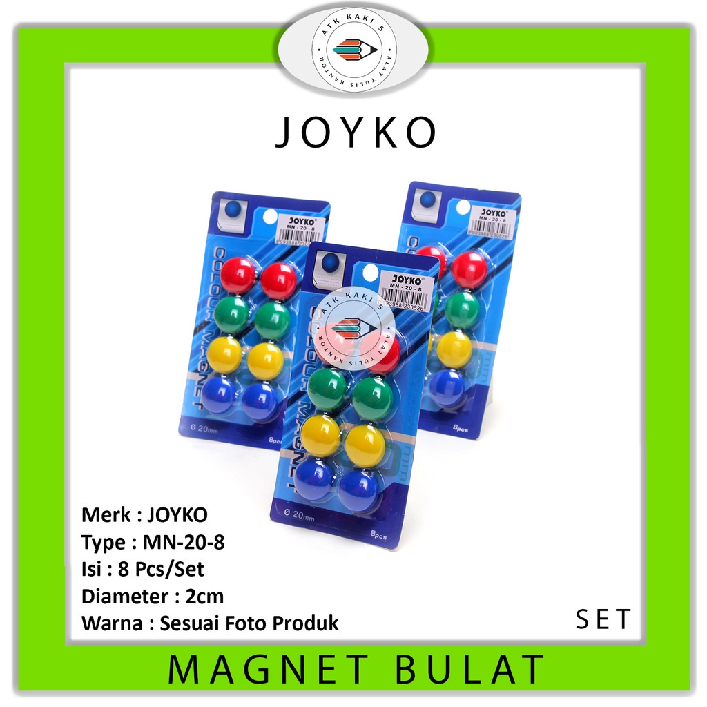 

JOYKO - Magnet Papan Tulis Whiteboard Kulkas MN-20-8 Bulat 2 cm Warna - Set