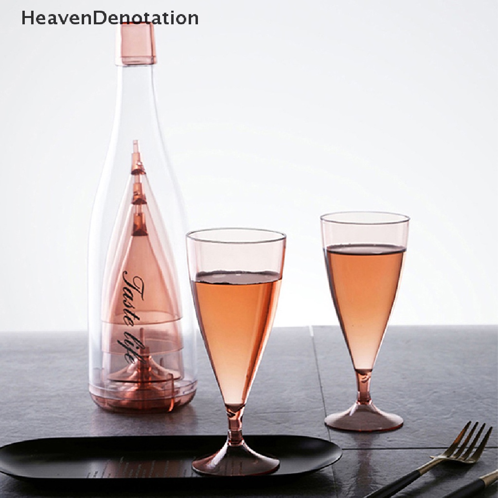 [HeavenDenotation] 6pcs/set Gelas Champagne Bahan Plastik Dengan Botol Minuman Dingin Gelas Jus Untuk Pesta HDV