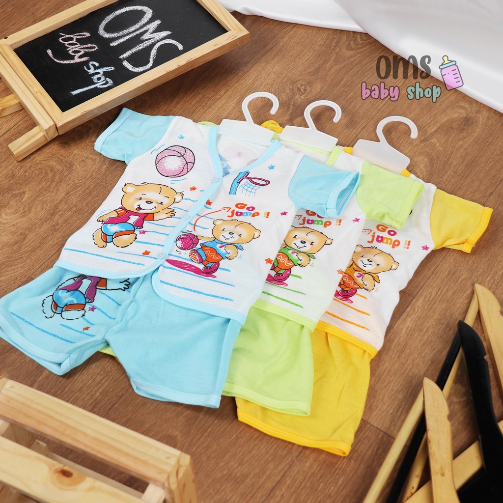 Setelan Bayi - Setelan Baju Kancing Bayi / Kaos Kancing Bayi / Piyama Bayi / Setelan Pendek Bayi Unisex by OMS Babyshop