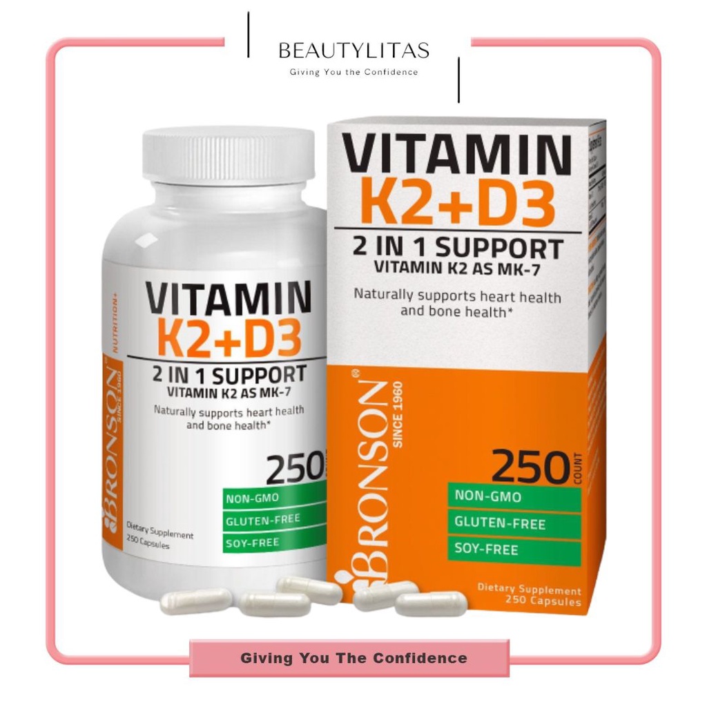 BRONSON 5000IU Vitamin D3 + 90mcg Vitamin K2 MK7 NON-GMO 250 Capsules