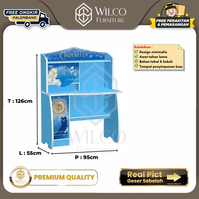 Meja Belajar Anak + Lemari / Meja Belajar Karakter Cinderella