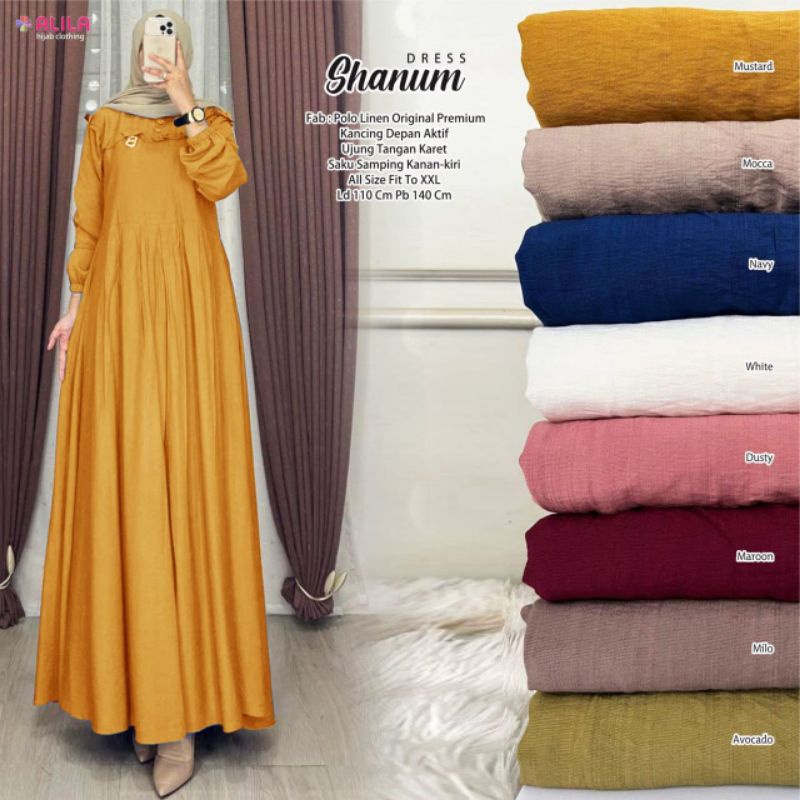 SHANUM DRESS ORI ALILA | Dress Polo Linen Original Premium