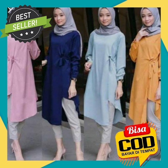 Tunik Lebaran Tunik Putih Wanita Remaja Muslim Kekinian Syari Polos Baju Kmeja Jumbo - Putih Kirim A