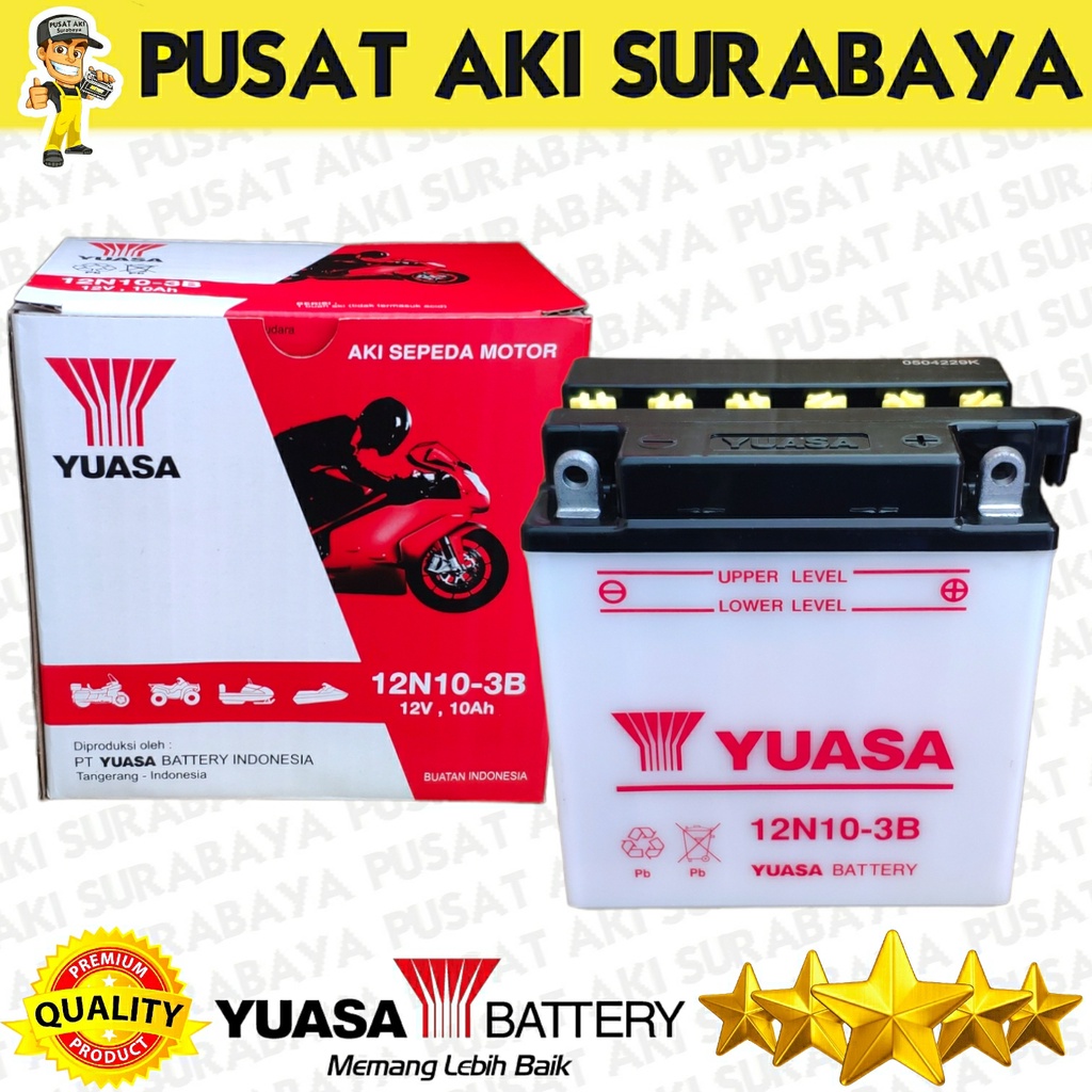 ASLI ORIGINAL ACCU BASAH YUASA 12N10-3B 12V 10AH THUNDER VIAR KAISAR GENSET VESPA EMERGENCY LAMP