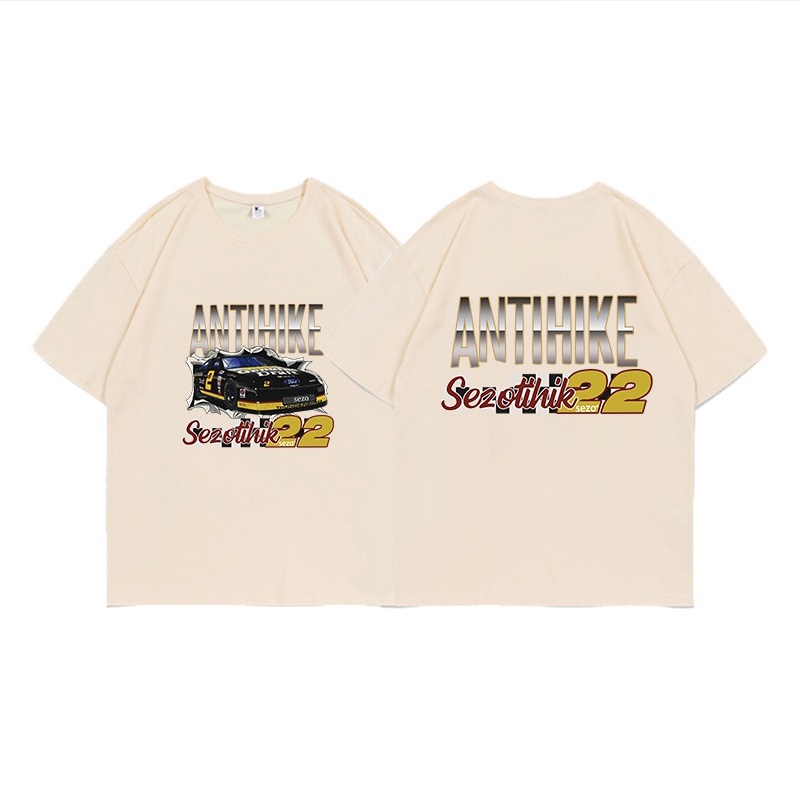 american vintage lengan pendek motif printed t-shirt oversize kekinian letter car graffiti kaos hitam couple