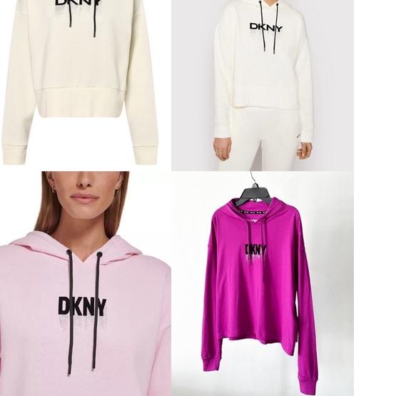 ➸ DKNY SPORT Rhinestone Logo Cotton-Blend Hoodie ❈