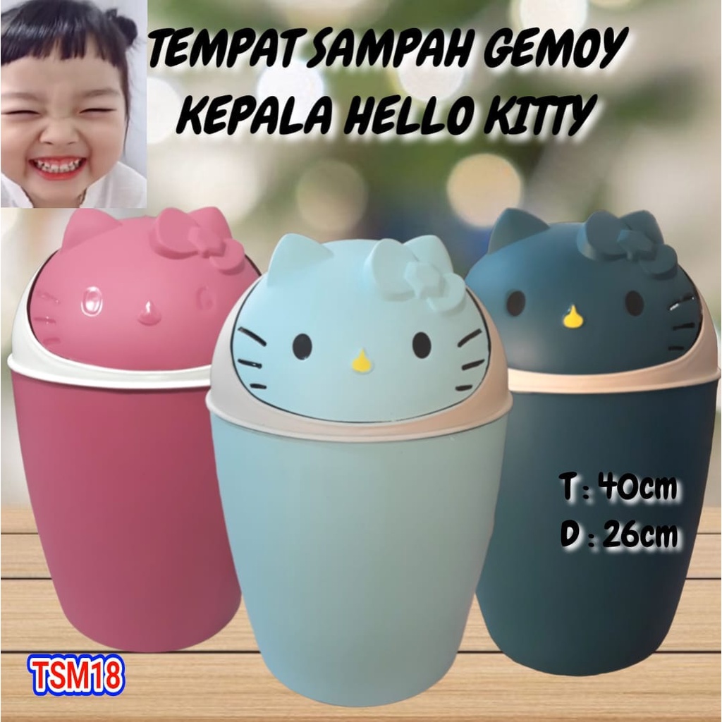 Tempat Sampah Karakter Kucing Hijau & Hello Kitty Pink 10 Liter Tong Sampah Luchu Besar Jumbo