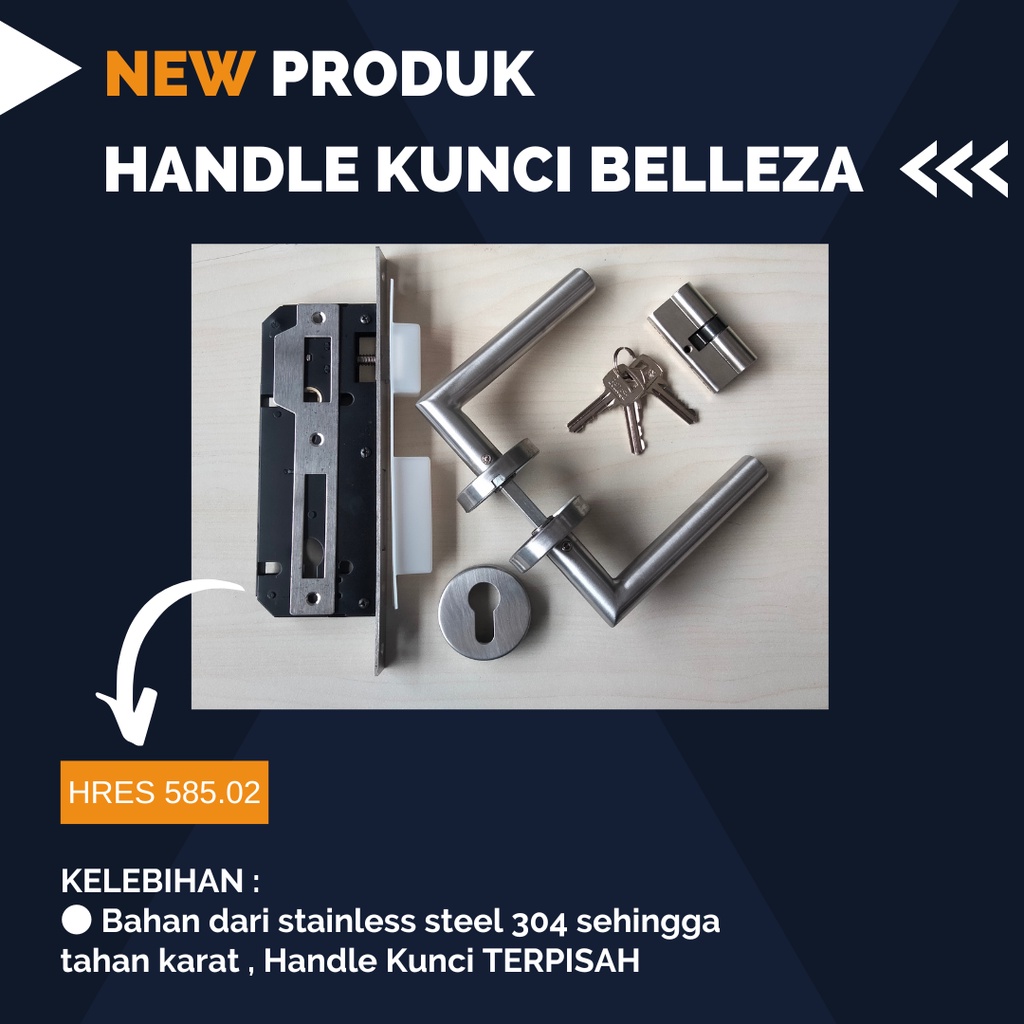 Paket Handle Kunci Pintu Set Pisah Belleza Kend Hres 858 02 Solid Stainless Steel Hre 61.41