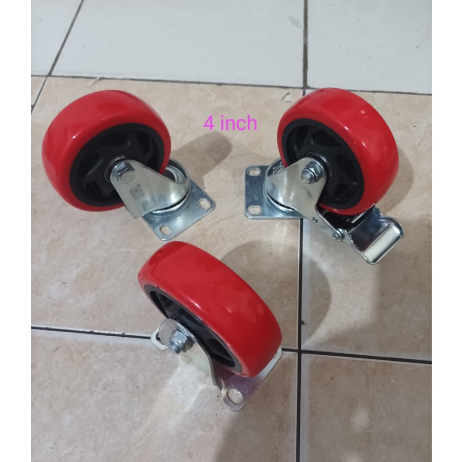 RODA PU MERAH 4 INCH VARIASI TIPE / RODA KASTOR DAN TROLI 4" HEAVY DUTY