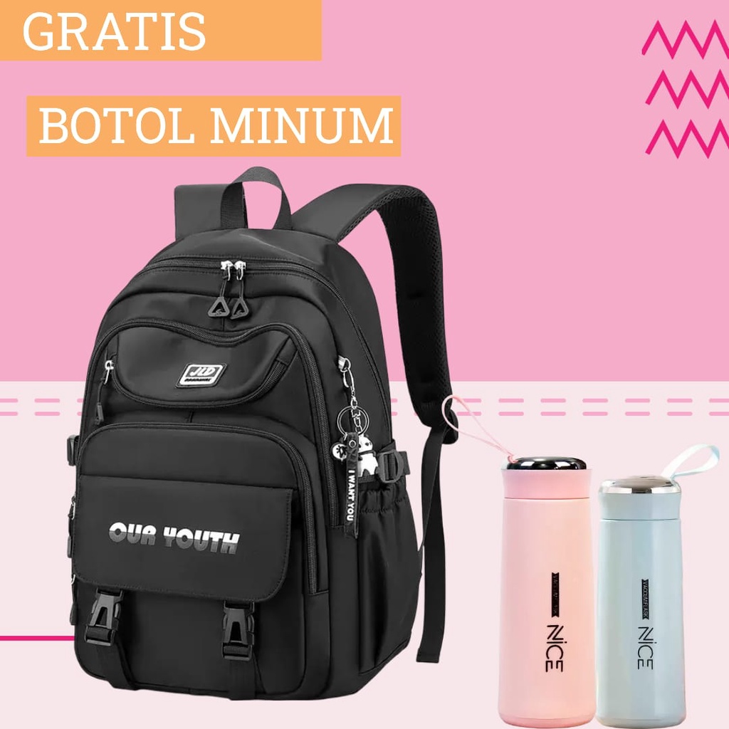 GTB- Tas Ransel Perempuan Tas Ransel Anak Perempuan Sekolah Tas Ransel Sekolah Wanita Gratis Botol minum