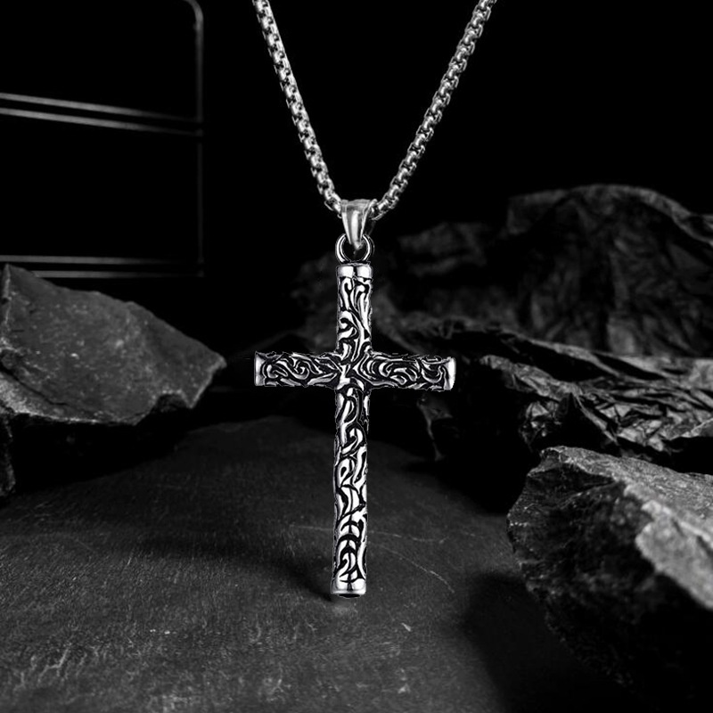Kalung Salib Ukir Pria Wanita Keren Good Quality - Carved Retro Cross Pendant Necklace Men Women / K