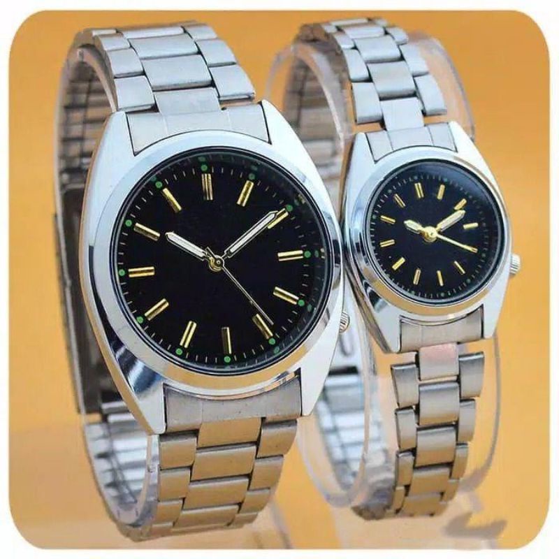 Jam Tangan Couple Analog Tali Rantai Fashion Pria Wanita Quartz Casual Jam Tangan Murah