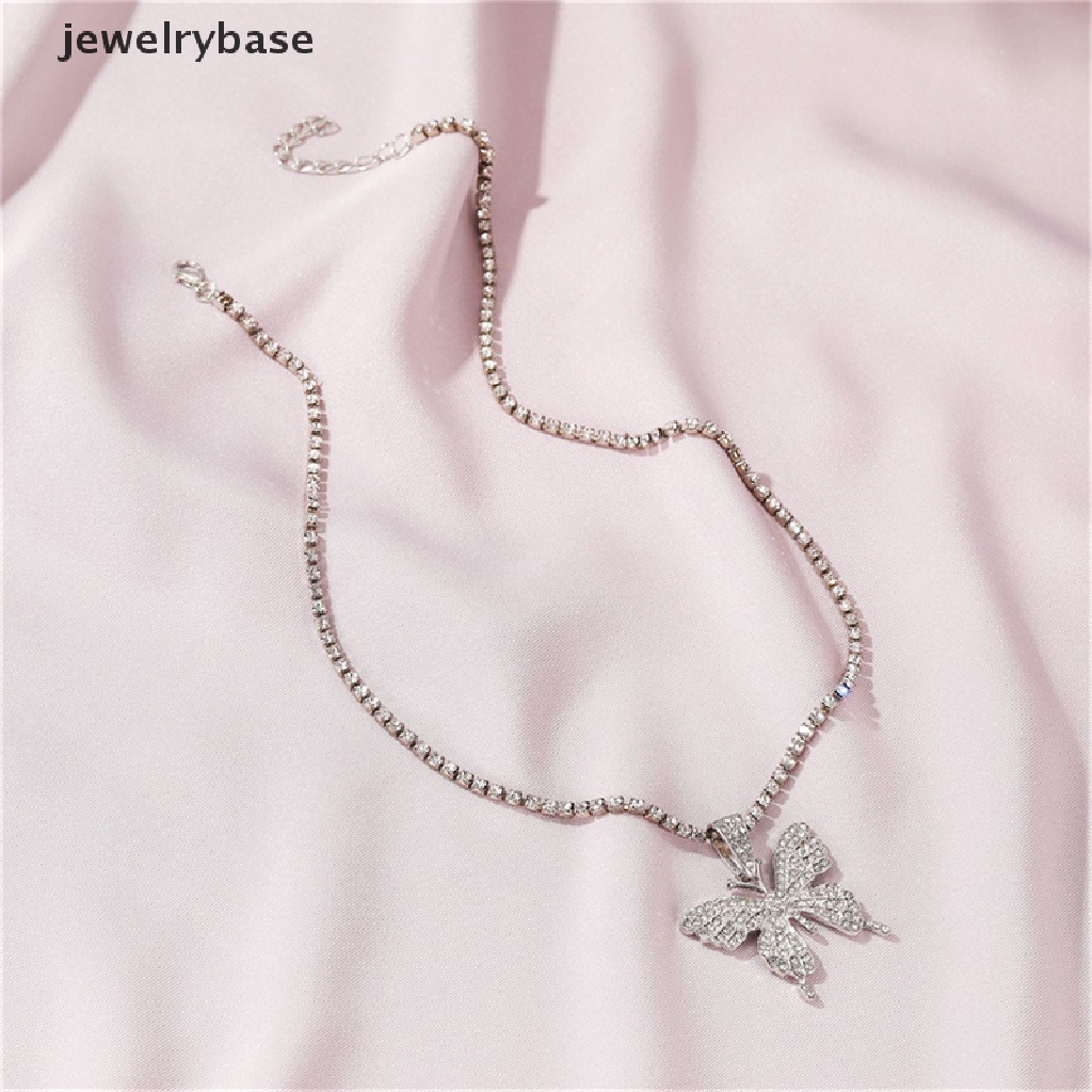 [jewelrybase] Besar Kupu-Kupu Liontin Kalung Berlian Imitasi Rantai Wanita Bling Tenis Rantai Kristal Choker Kalung Pesta Perhiasan Butik