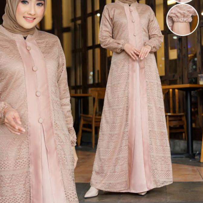 ☂ Gamis Brokat Malika (Non Gliter) Buka Pintu (Rompi) Kancing Empat BR02 uk. M-XXXL (JUMBO) ♧
