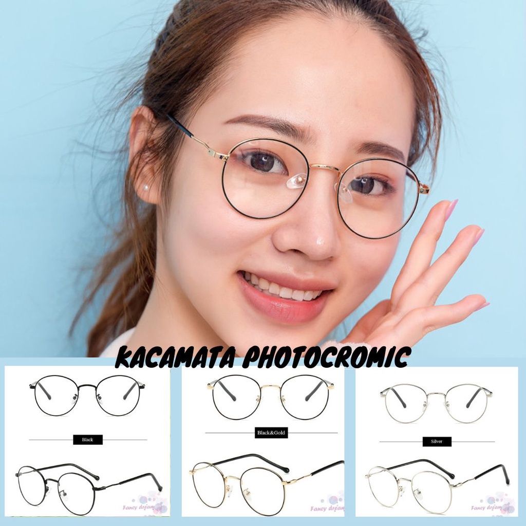 [Termurah] Kacamata Photocromic Bulat Korea / Anti Radiasi Free Box 2 In 1 Potokromik Murah Original Mata Normal