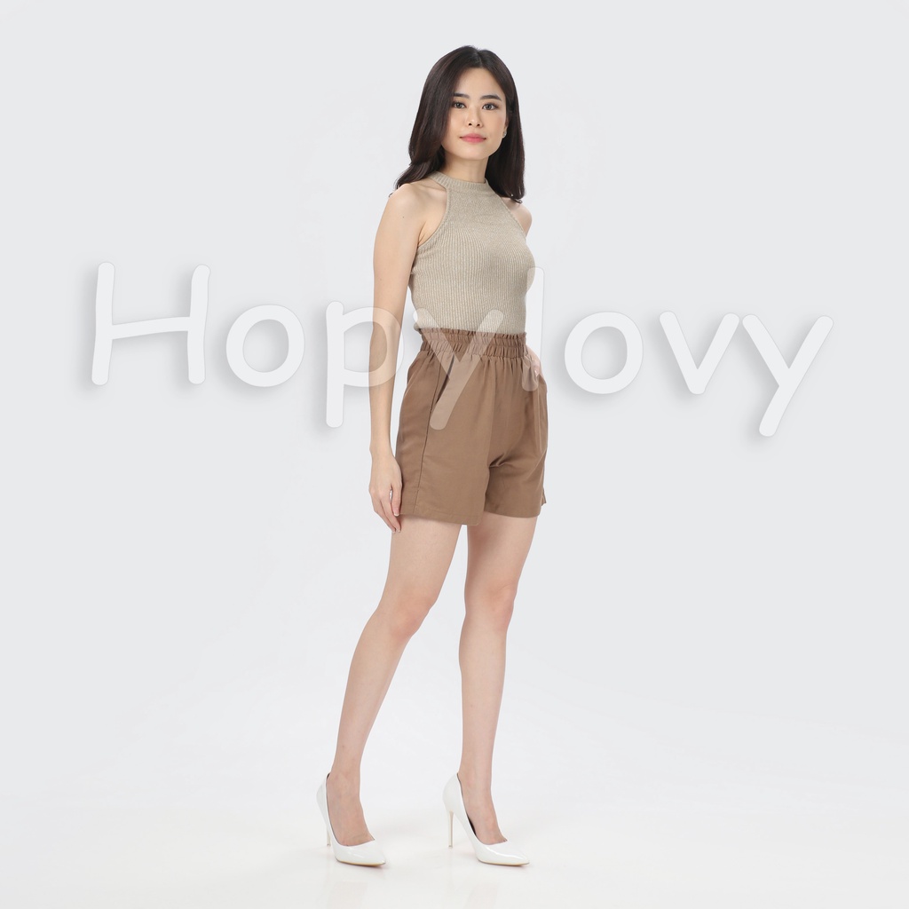 Celana Pendek Joy Linen Shorts Hotpants Pinggang Karet Hot Pants Wanita Violita HOPYLOVY