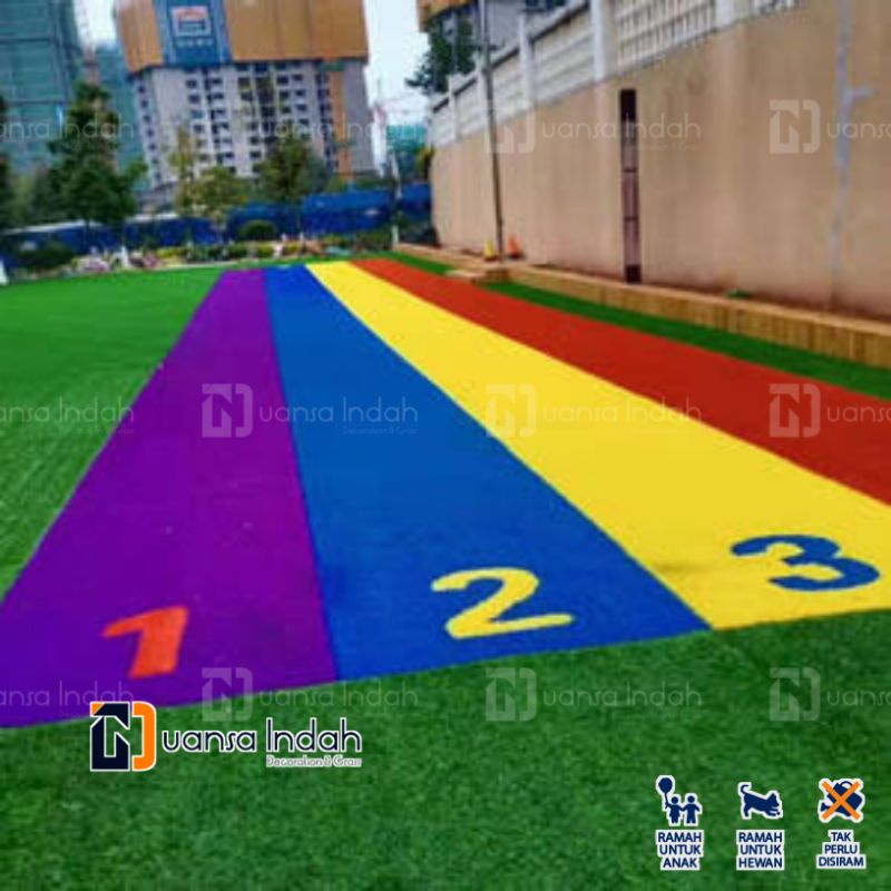 rumput sintetis swiss pelangi import 4 warna ukuran 21 meter persegi