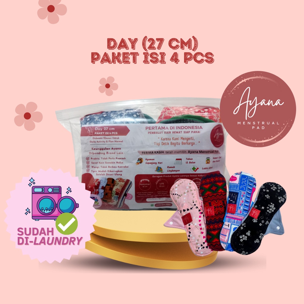 AYANA MENSTRUAL PAD PAKET DAY 27 CM ISI 4 - PEMBALUT KAIN CUCI ULANG - MENSPAD REUSABLE