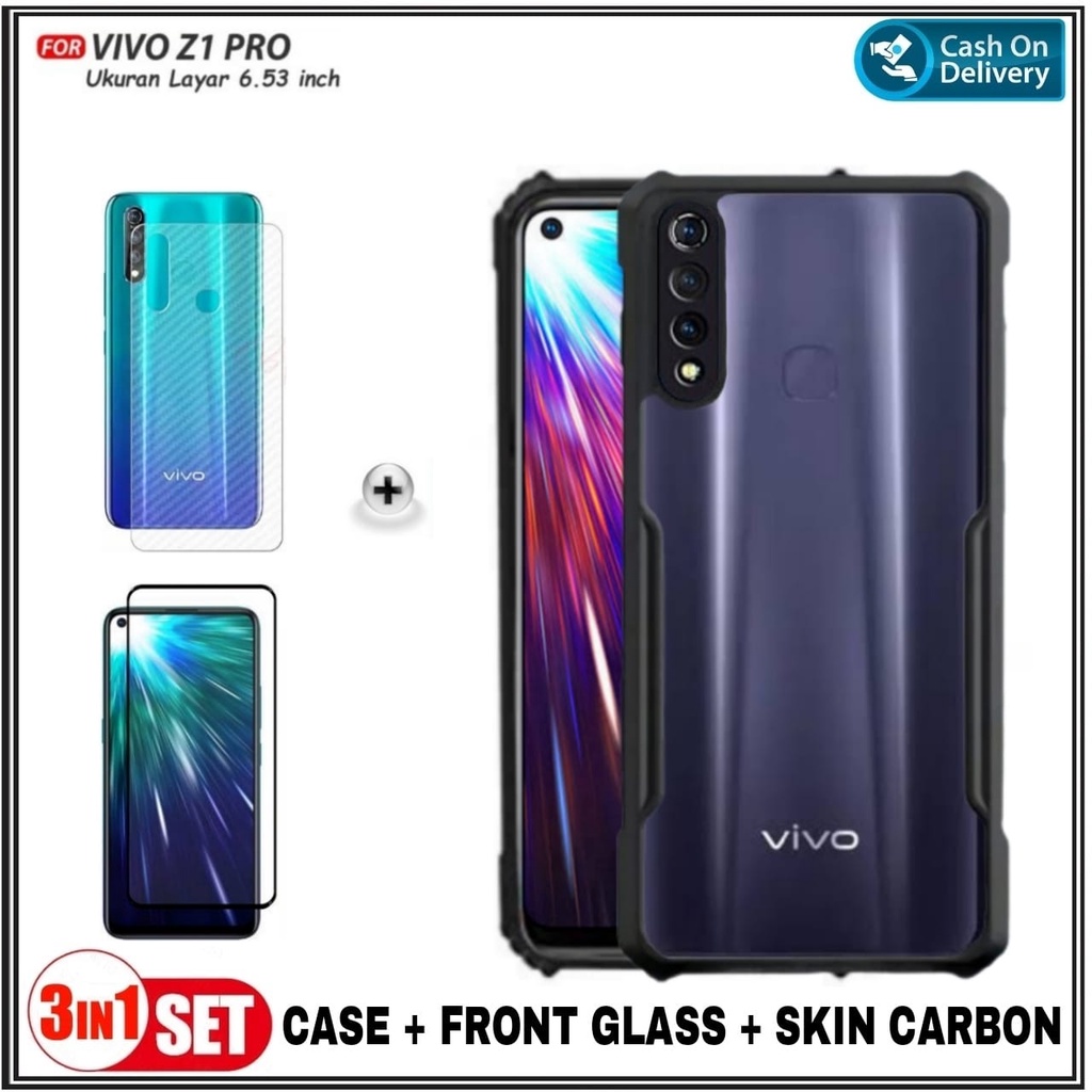 Paket 3in1 Full Soft Case VIVO Z1 PRO NEW Soft Hard Casing Fusion Shockprooft Tpu HD Transparent Ben