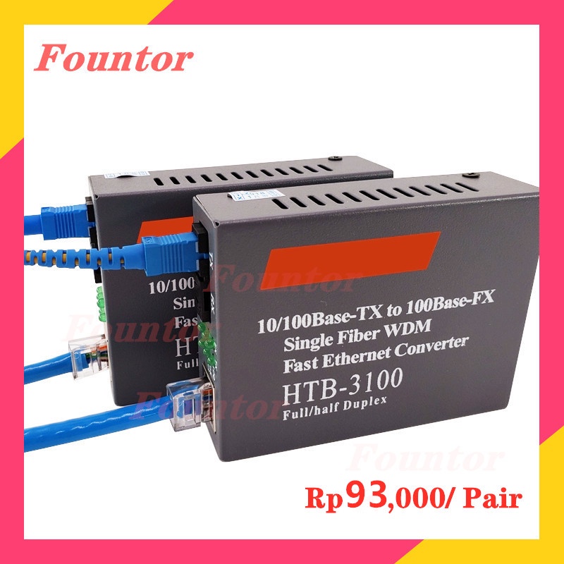 【With adapter】1 Pair HTB-3100AB Optical Fiber Media Converter Fiber Transceiver Single Fiber Converter SC 10/100M Singlemode