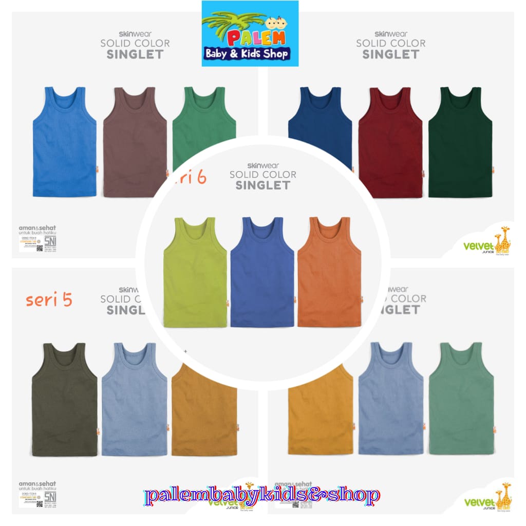 Velvet Junior Singlet Motif Printing Size S , M ,L ,LB , 2 , 3 isi 3pcs