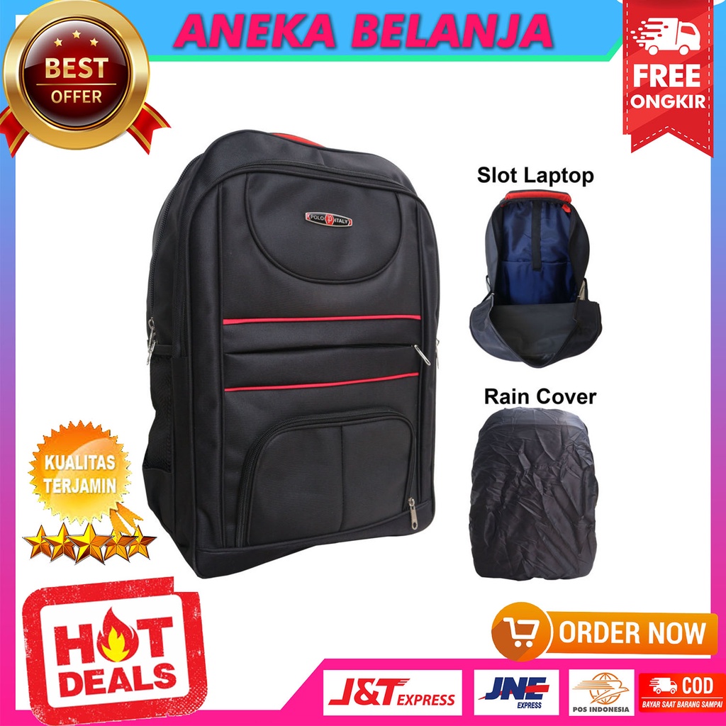 Tas Ransel Polo Pria Perempuan SMA Kuliah Kerja Mikro Garis Hitam Backpack Cowok Cewek Sekolah Dinas Free Raincover + Slot Laptop Bahan Awet Tebal Harga Termurah Terlaris Kualitas Import