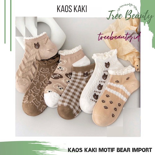 Kaos Kaki Wanita Motif Love Bear Coklat Kaos Kaki New Fashion Japanese Import