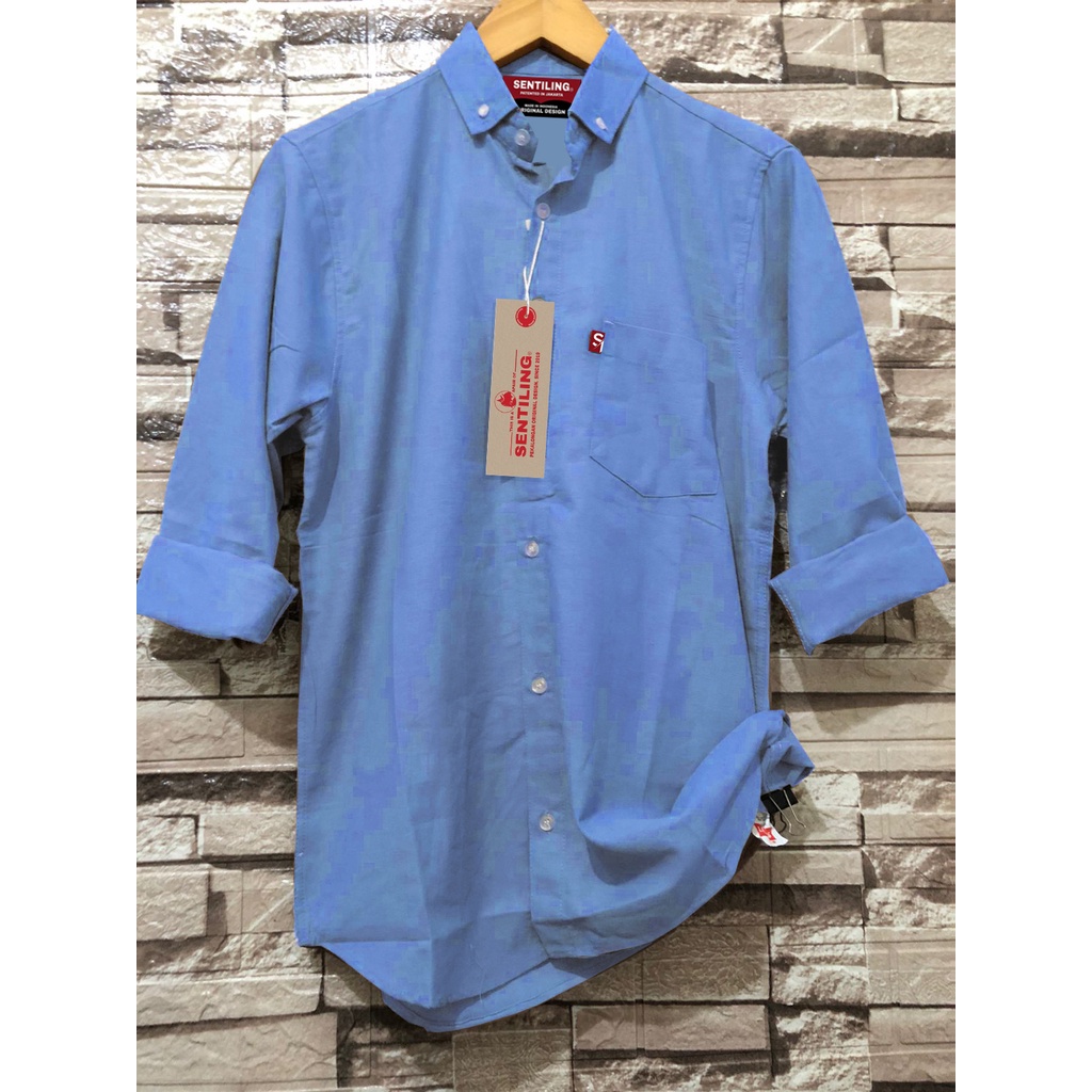 Terwuwu kemeja panjang pria cowok gatlemen cowok biru navy dongker polos formal kantor Real pick-Soft Blue