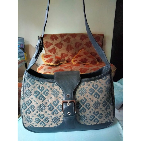 tas shoulder brand Pierre Cardin kanvas mix kulit