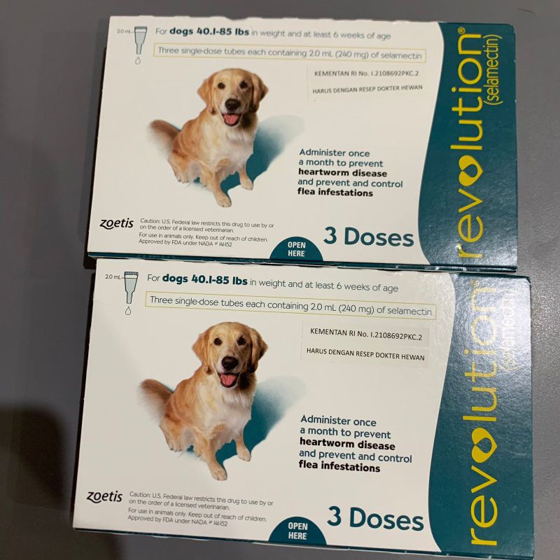 1Box Obat Kutu Anjing REVOLUTION DOG berat 40,1-85 lbs / 20-40kg TEAL