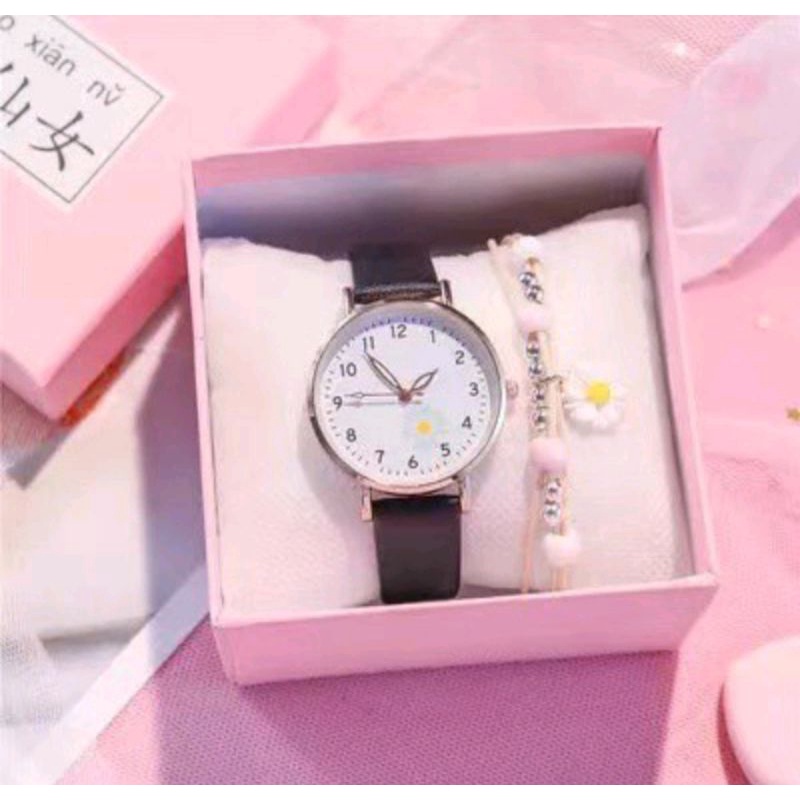 Jam Tangan Wanita Analog Motif Bunga Daisy (001PU)