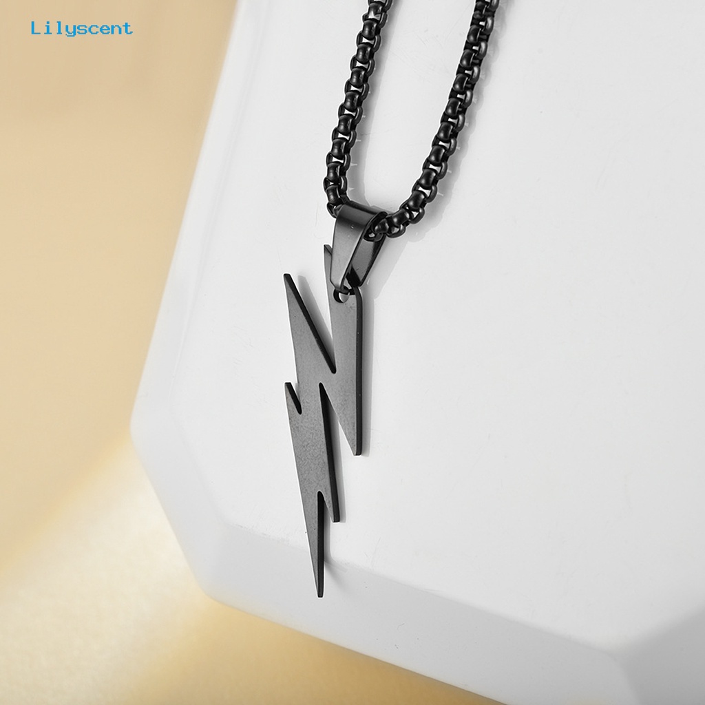 [LS] Pria Liontin Kalung Unisex Rantai Warna Solid Thunder Flash Bentuk Leher Dekorasi Gaya Hip Hop Geometris Pria Kalung Dewasa Perhiasan