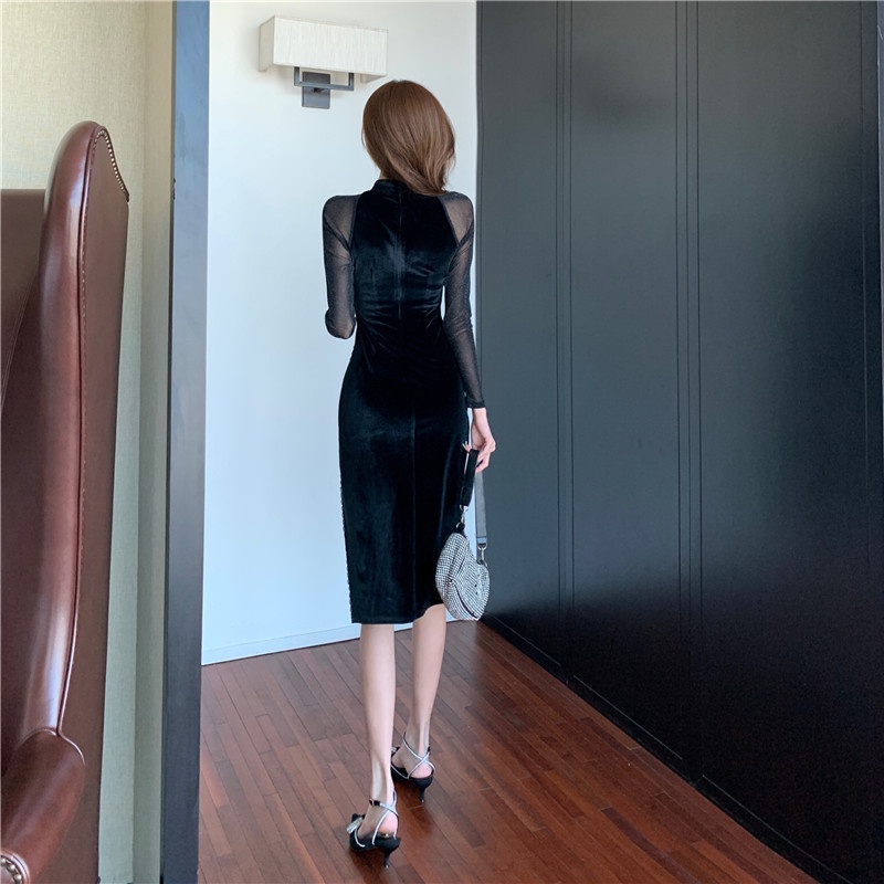 TJM BJ356 Dress Midi Wanita Lengan Panjang Dress Elegant Korean Fashion