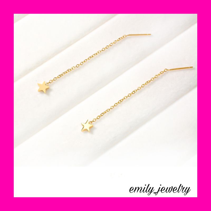 Anting Titanium Jurai Panjang Korean Fashion ( Motif Bintang )