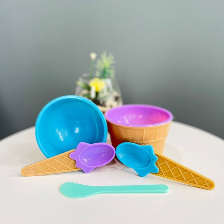Mangkok Masker Aera Bentuk Ice Cream Colorfull Mangkuk Masker Spatula Set Lucu Warna-warni