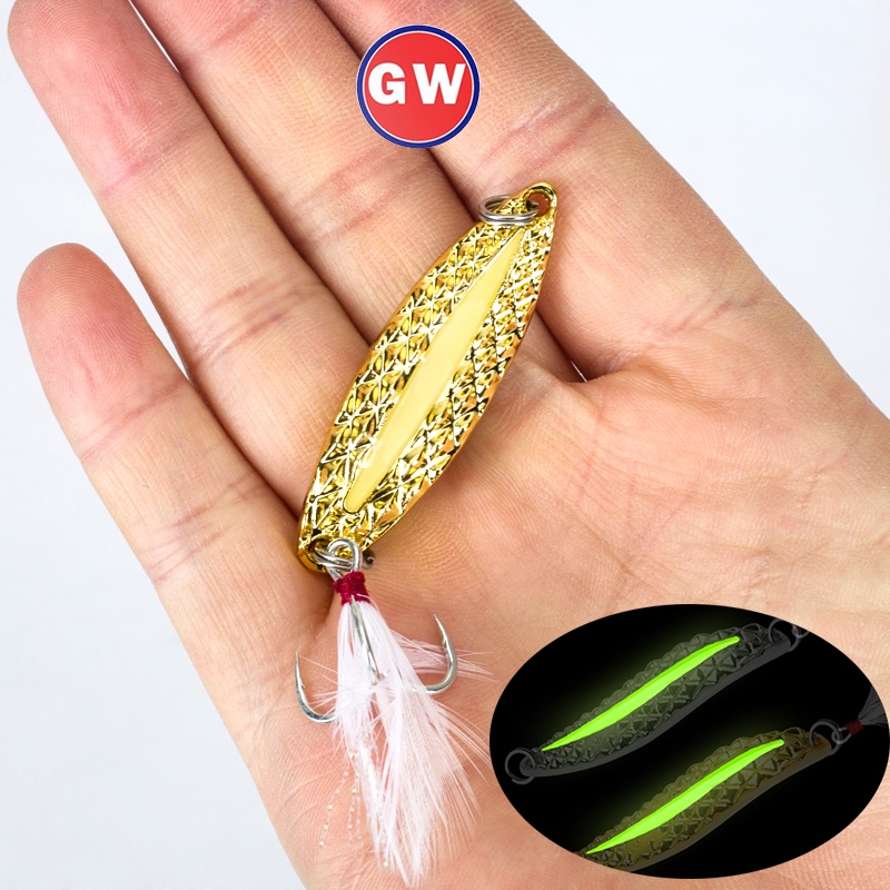 1pcs Sliver/Glod Tenggelam Luminous Spoon 5per7x10 /15/20g Slow Sinking Sequin Hard Lure Untuk Trout Bass Air Tawar Air Asin