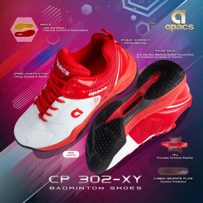 Sepatu Badminton Apacs CP 302 XY White Red