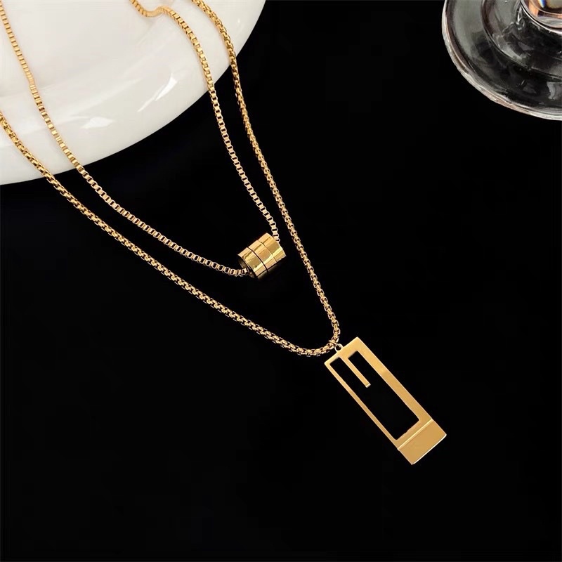 Kalung dua layer plat elegan titanium anti karat harga grosir bisa COD
