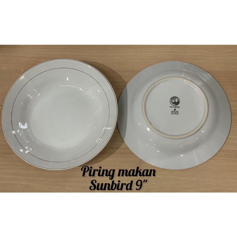 SUNBIRD - PIRING MAKAN KERAMIK POLOS 9" lis mas / polos