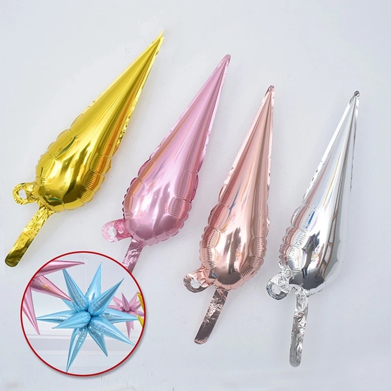 10 Pcs Explosion Star DIY Mainan Alat Peraga Tiup Aluminium Film Balon Ulang Tahun Suasana Ornamen Terang Tetesan Air Kerucut Balon Festival Pernikahan Dekorasi Perlengkapan