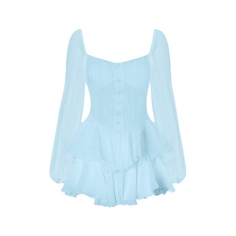 Red Puff lengan temperamen gaun sifon perempuan musim panas super peri rok kue Prancis 2023 rok cinta pertama yang manis baru