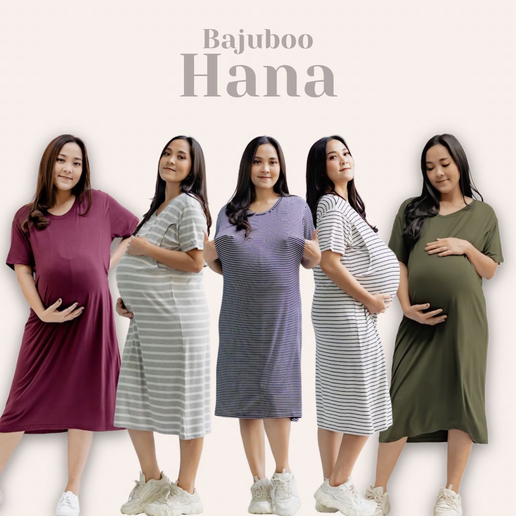 Bajuboo Hana - Dress, Midi Dress Kaos Premium, Non Busui &amp; Bumil Busui Spandex Rayon Premium