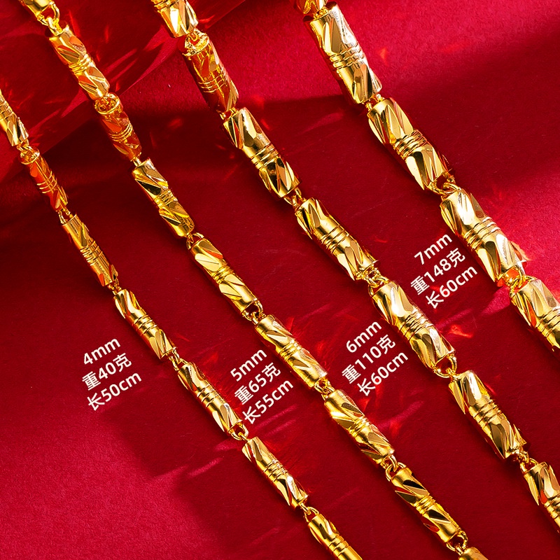 Goldkingdom Fashion Perhiasan 24 K Bangkok Aksesoris Ready Stock Berlapis Emas Kalung Silinder Bambu Ganda Gaya Pria Padat Mendominasi Kalung