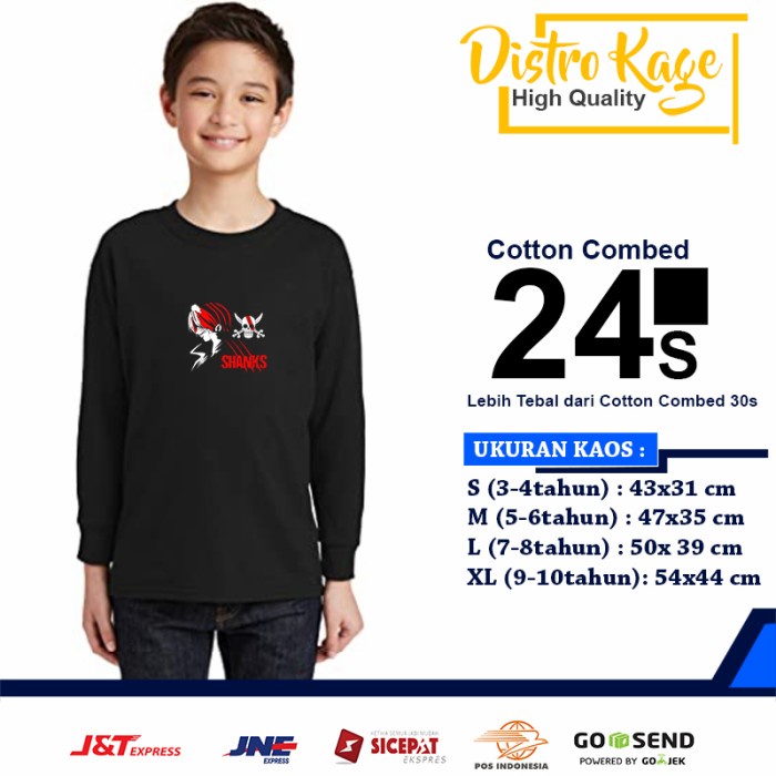Baju Kaos Anak Laki Laki Shanks one piece Anime Manga Jepang Distro - S, Hitam