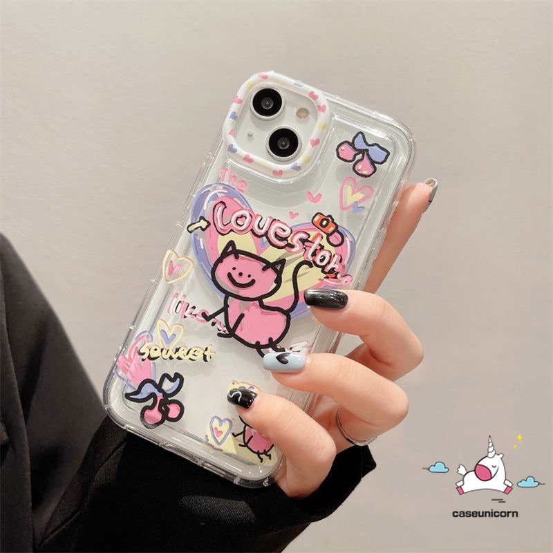 IPHONE Kompatibel Untuk Iphone11 14 13 12 Pro Max7 8 Plus XR X XS MAX 6 6S Plus Ins Lucu Kartun Graffiti Cinta Hati Kucing Airbag Shockproof Lembut Silicon TPU Back Cover